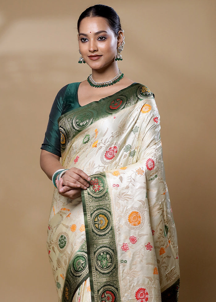 Cream Dupion Silk Saree With Blouse Piece