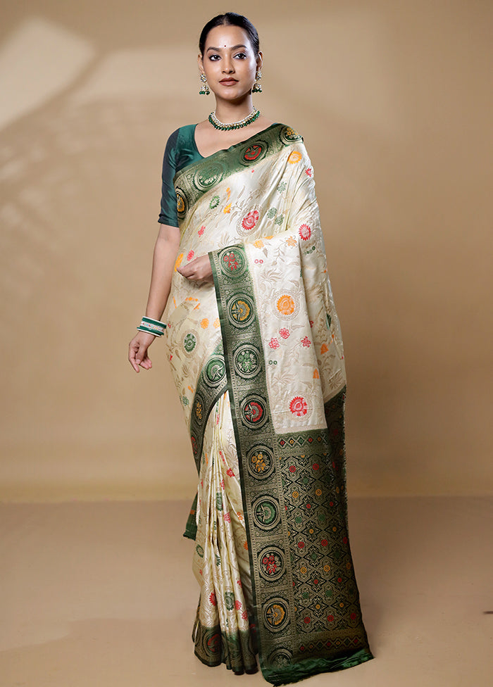 Cream Dupion Silk Saree With Blouse Piece