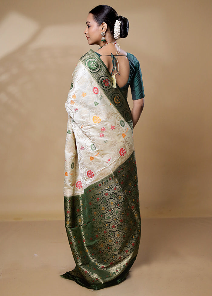 Cream Dupion Silk Saree With Blouse Piece