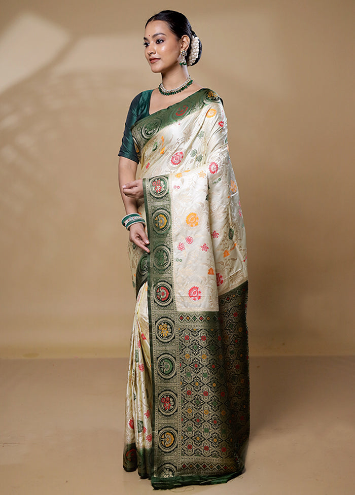 Cream Dupion Silk Saree With Blouse Piece