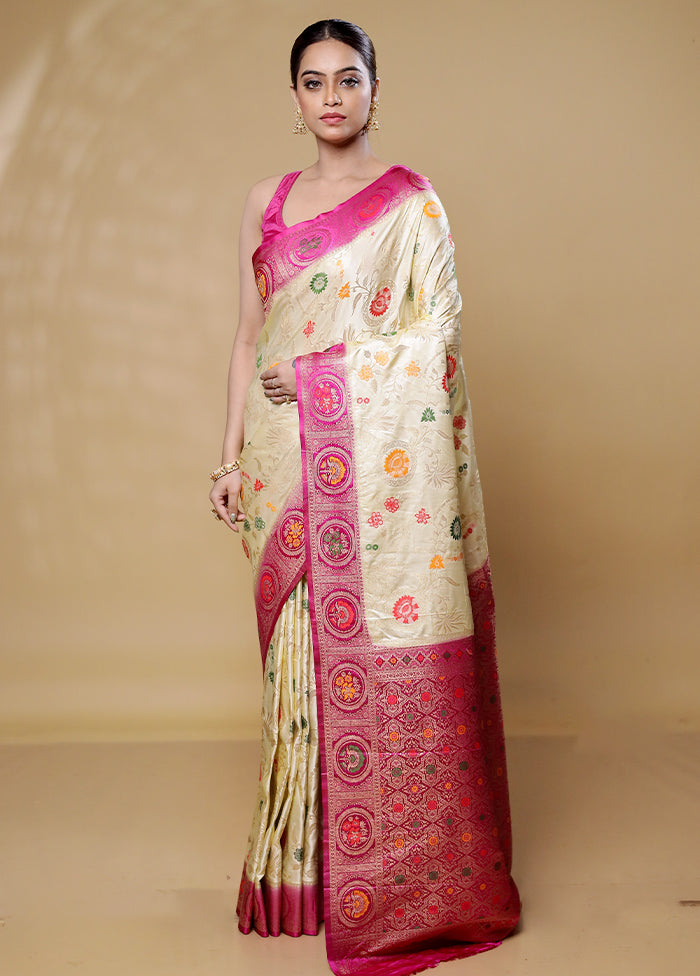 White Dupion Silk Saree With Blouse Piece