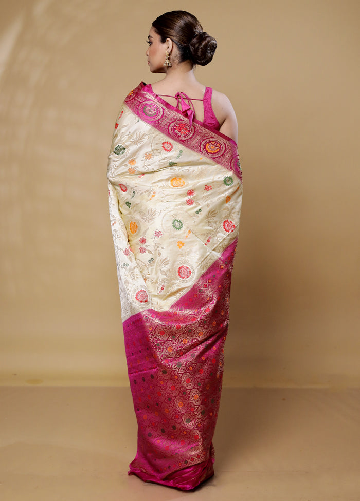 White Dupion Silk Saree With Blouse Piece