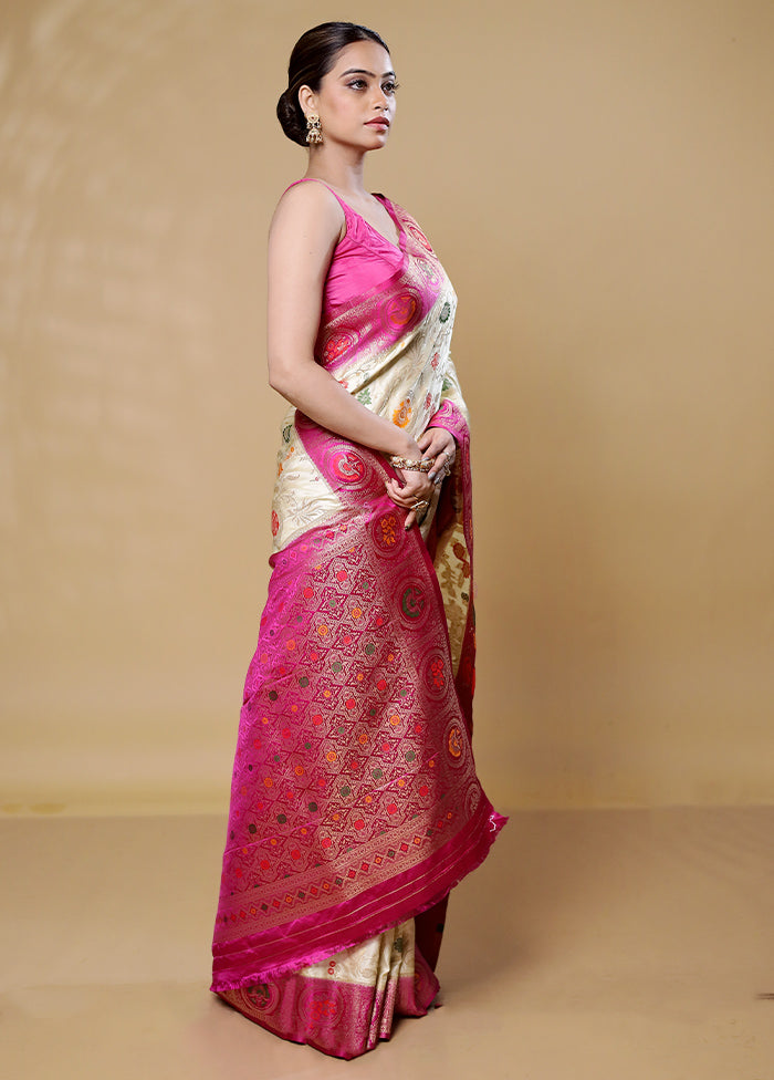 White Dupion Silk Saree With Blouse Piece