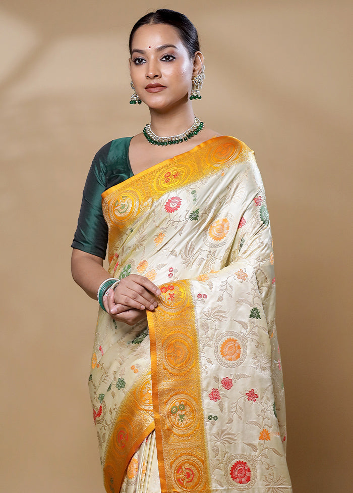 Cream Dupion Silk Saree With Blouse Piece