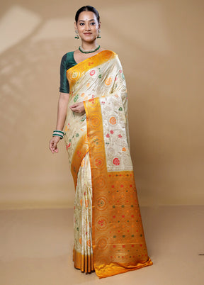 Cream Dupion Silk Saree With Blouse Piece