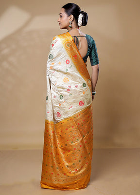 Cream Dupion Silk Saree With Blouse Piece