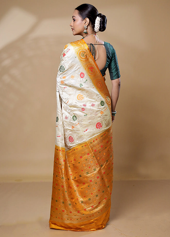 Cream Dupion Silk Saree With Blouse Piece