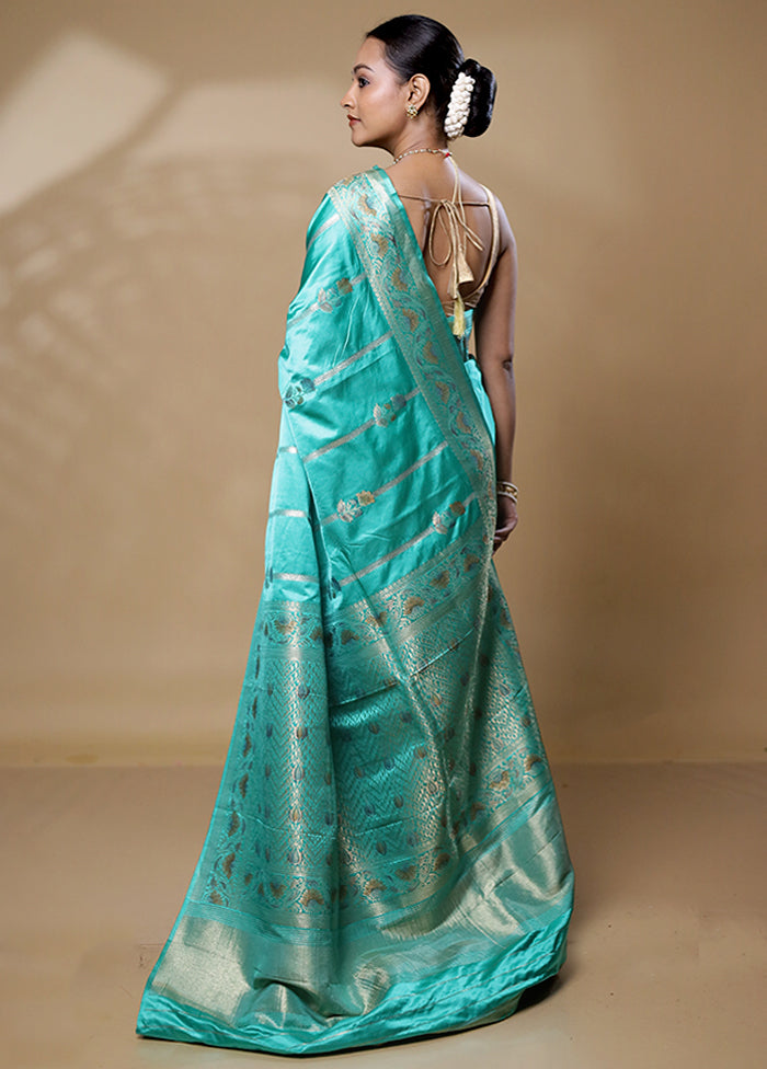 Blue Dupion Silk Saree With Blouse Piece