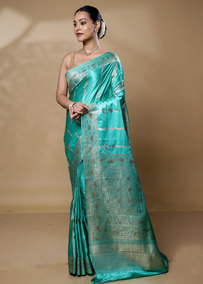 Blue Dupion Silk Saree With Blouse Piece