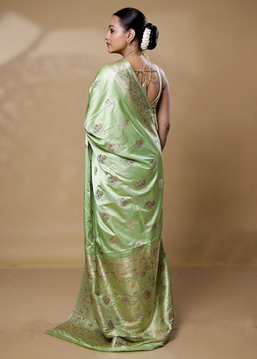 Green Dupion Silk Saree With Blouse Piece