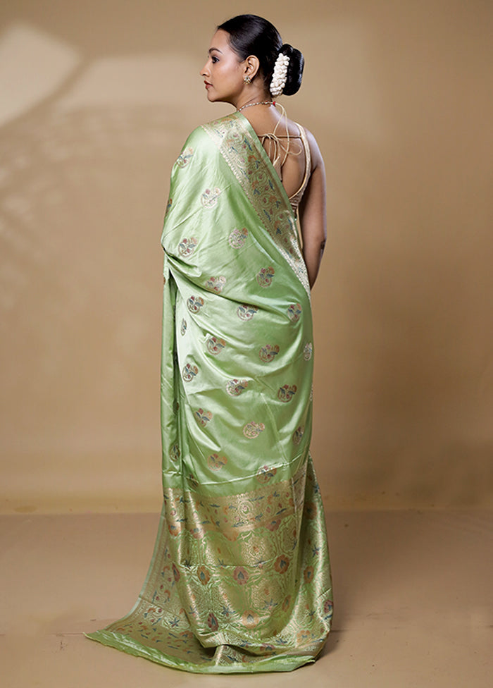 Green Dupion Silk Saree With Blouse Piece