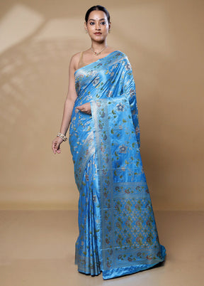 Blue Dupion Silk Saree With Blouse Piece