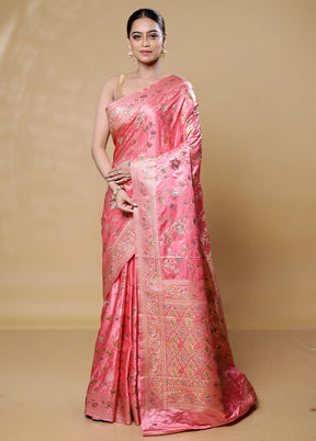 Pink Dupion Silk Saree With Blouse Piece