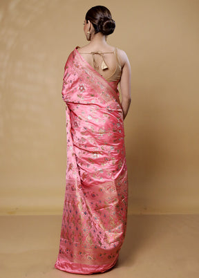 Pink Dupion Silk Saree With Blouse Piece