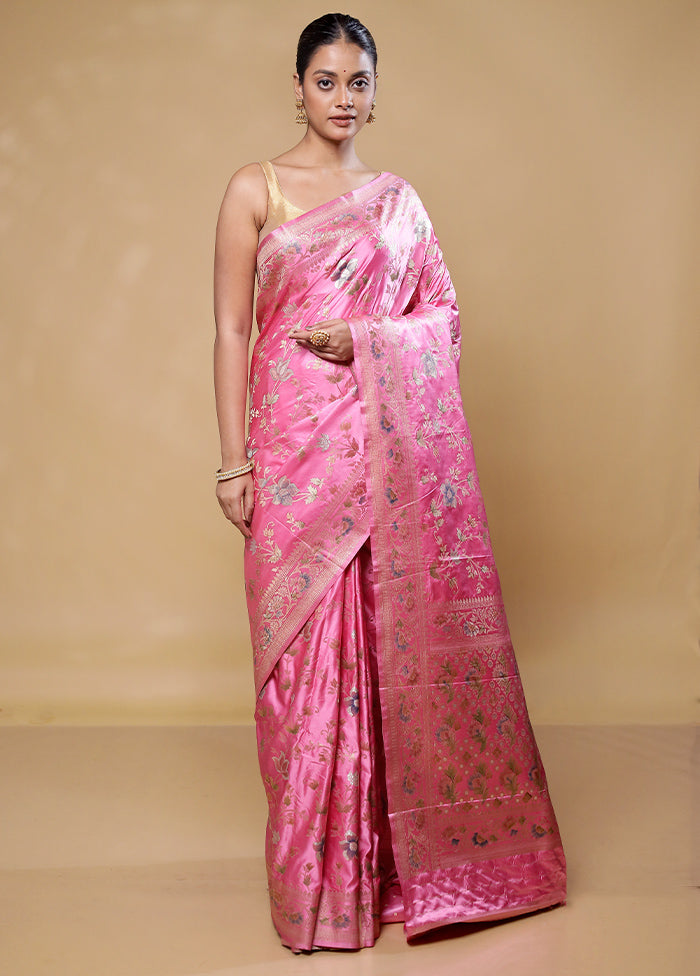 Pink Dupion Silk Saree With Blouse Piece