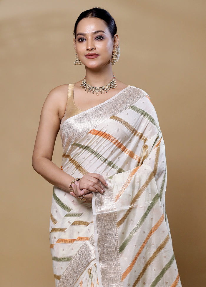 Cream Dupion Silk Saree With Blouse Piece