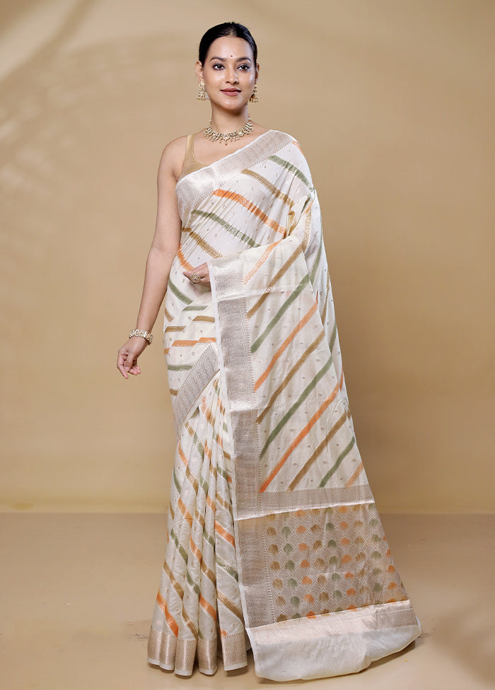 Cream Dupion Silk Saree With Blouse Piece