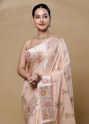 Cream Dupion Silk Saree With Blouse Piece