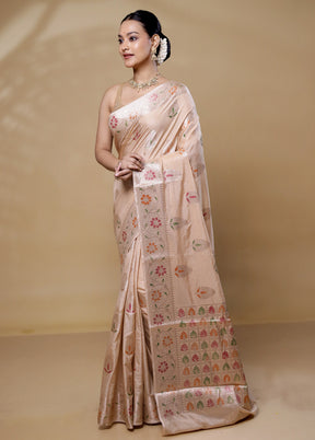 Cream Dupion Silk Saree With Blouse Piece