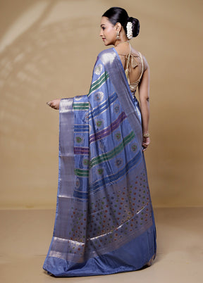 Blue Dupion Silk Saree With Blouse Piece