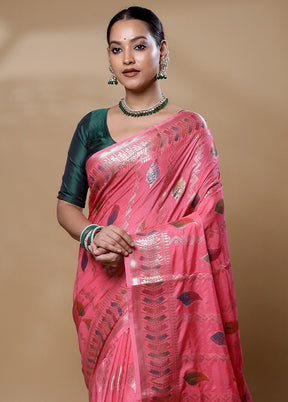 Pink Dupion Silk Saree With Blouse Piece