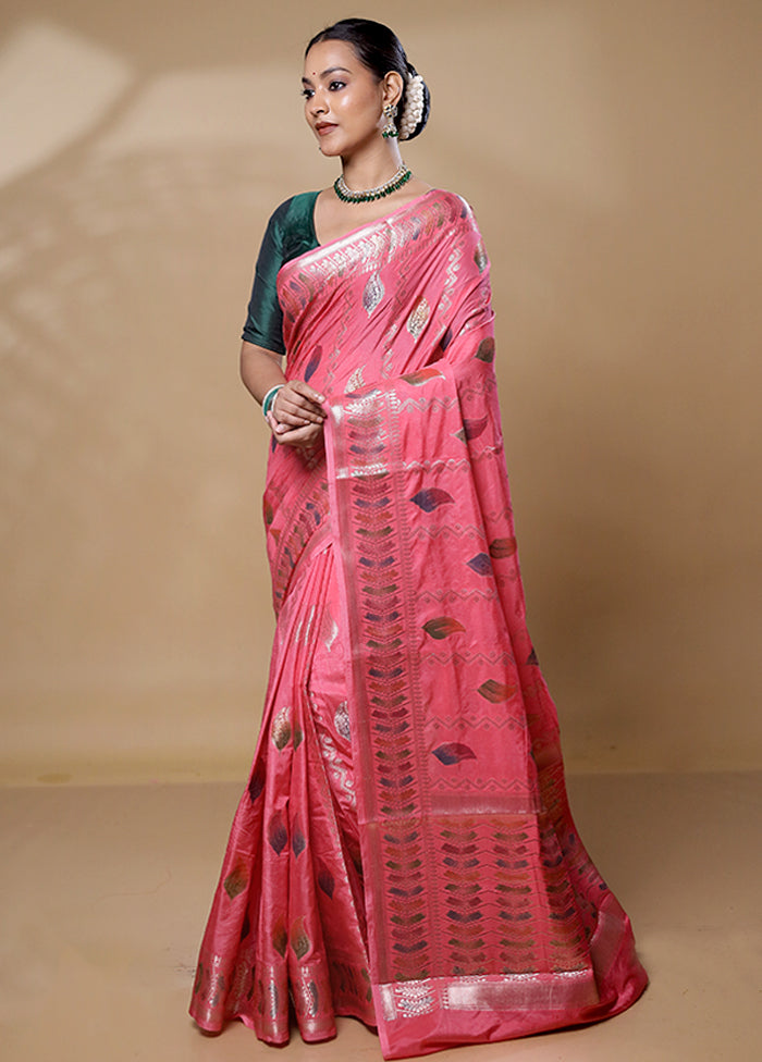 Pink Dupion Silk Saree With Blouse Piece