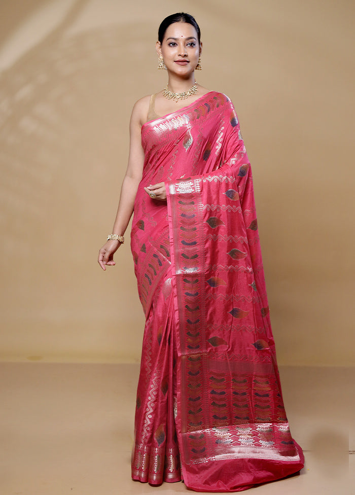 Pink Dupion Silk Saree With Blouse Piece