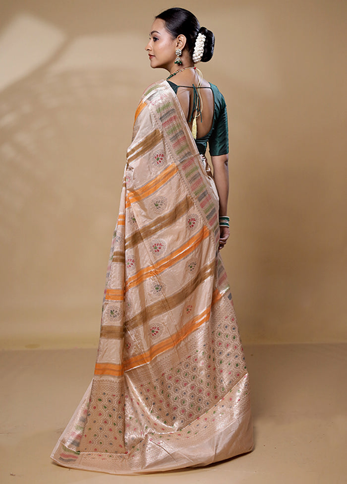 Cream Dupion Silk Saree With Blouse Piece