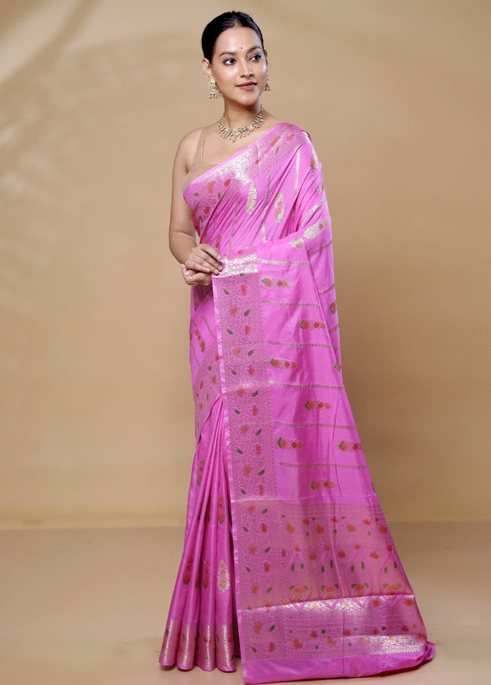 Pink Dupion Silk Saree With Blouse Piece