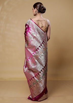 Purple Handloom Banarasi Pure Silk Saree With Blouse Piece