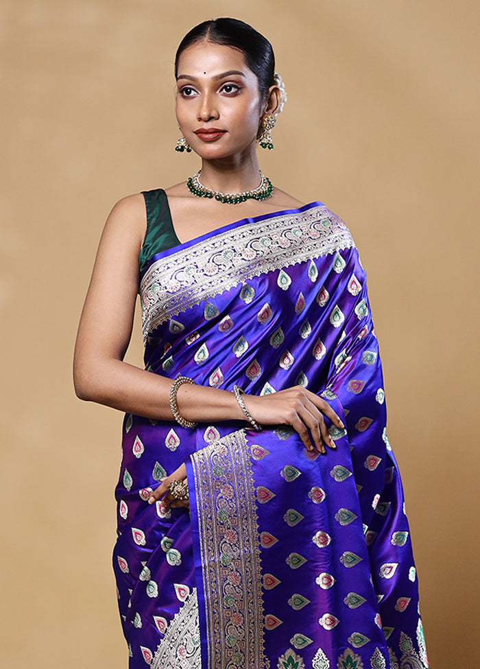 Purple Handloom Banarasi Pure Silk Saree With Blouse Piece