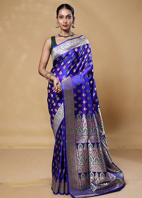 Purple Handloom Banarasi Pure Silk Saree With Blouse Piece