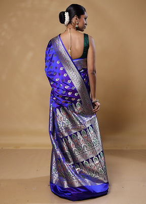 Purple Handloom Banarasi Pure Silk Saree With Blouse Piece