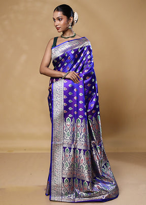 Purple Handloom Banarasi Pure Silk Saree With Blouse Piece