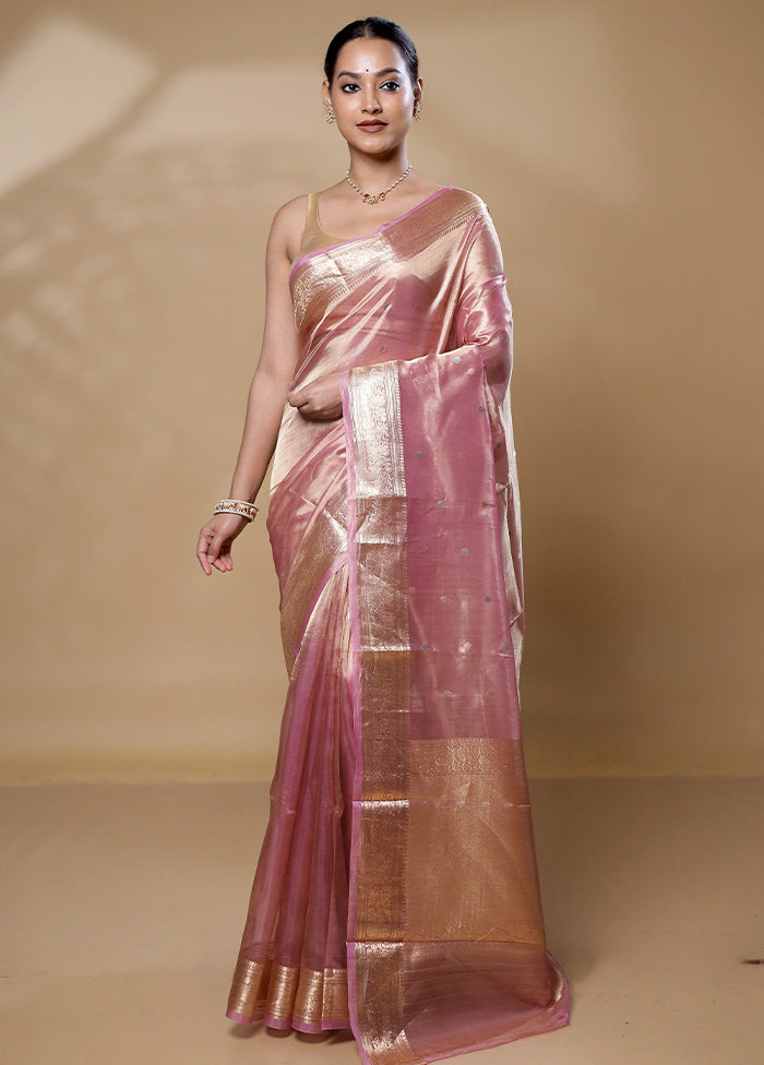 Pink Handloom Tissue Pure Silk Saree With Blouse Piece