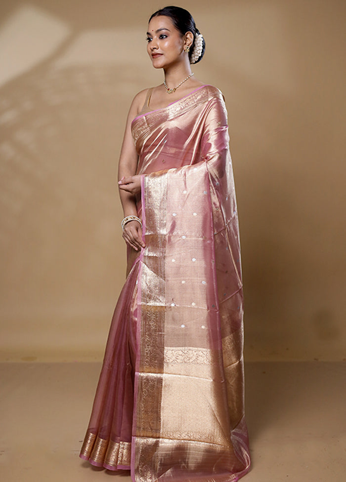 Pink Handloom Tissue Pure Silk Saree With Blouse Piece