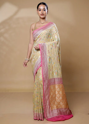 Cream Handloom Pure Georgette Saree With Blouse Piece