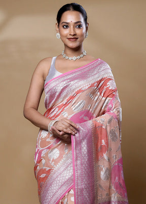 Pink Handloom Pure Georgette Saree With Blouse Piece