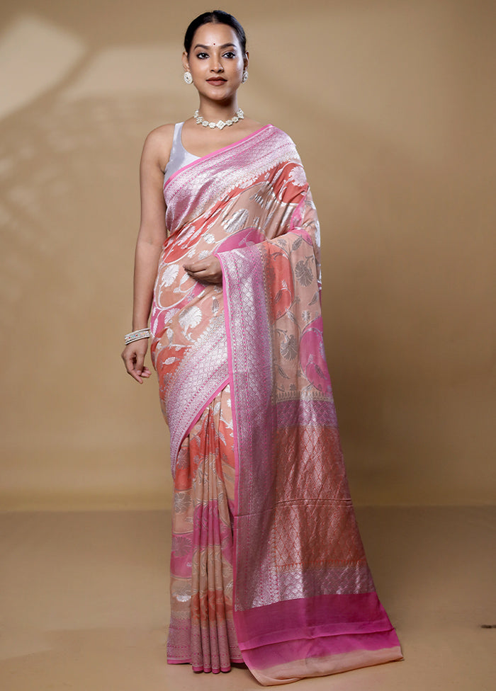 Pink Handloom Pure Georgette Saree With Blouse Piece