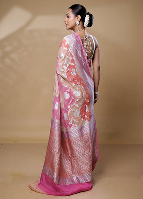 Pink Handloom Pure Georgette Saree With Blouse Piece