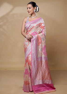 Pink Handloom Pure Georgette Saree With Blouse Piece