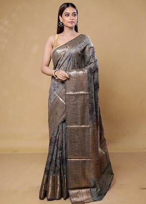 Grey Tussar Silk Saree With Blouse Piece