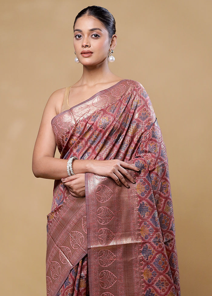 Pink Tussar Silk Saree With Blouse Piece