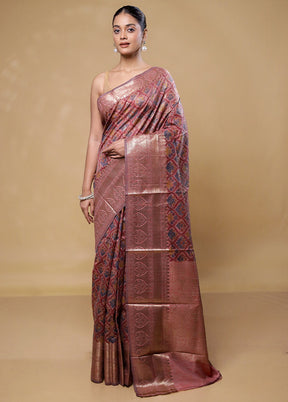 Pink Tussar Silk Saree With Blouse Piece