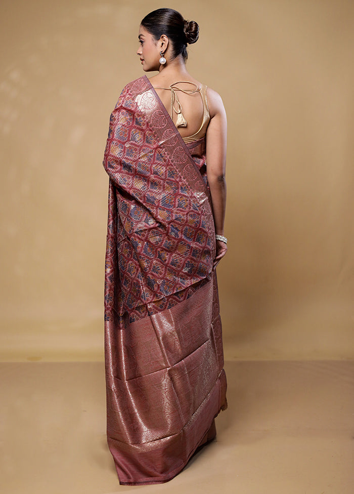 Pink Tussar Silk Saree With Blouse Piece