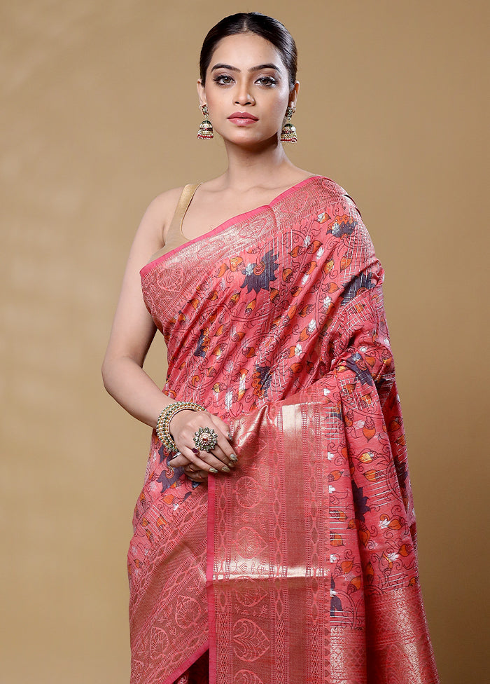 Rust Tussar Silk Saree With Blouse Piece