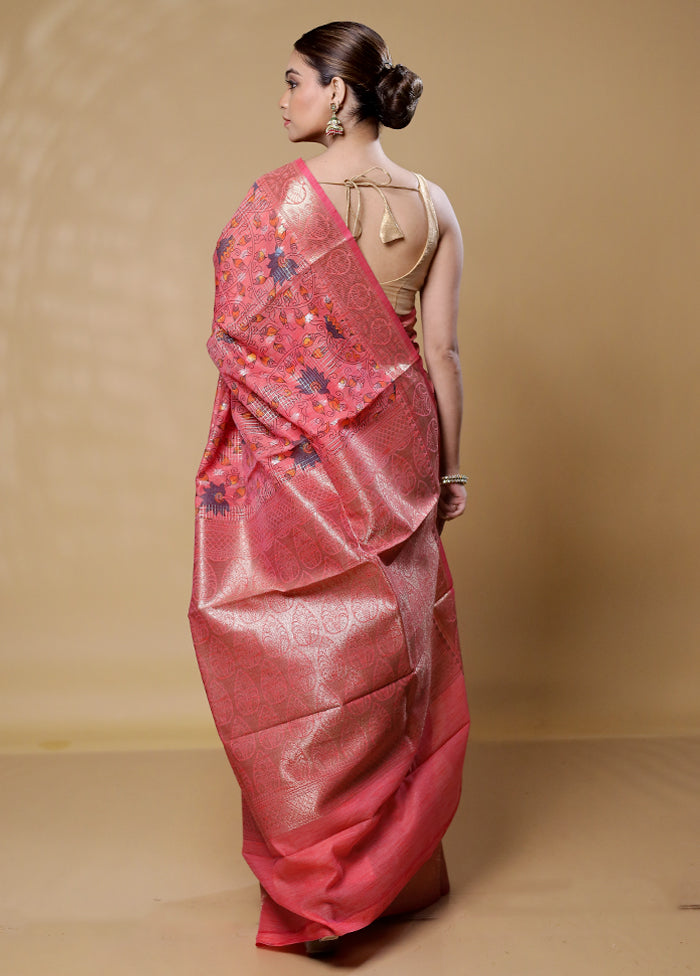 Rust Tussar Silk Saree With Blouse Piece