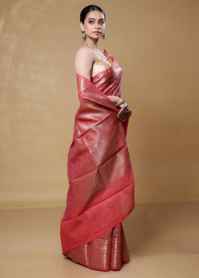 Rust Tussar Silk Saree With Blouse Piece