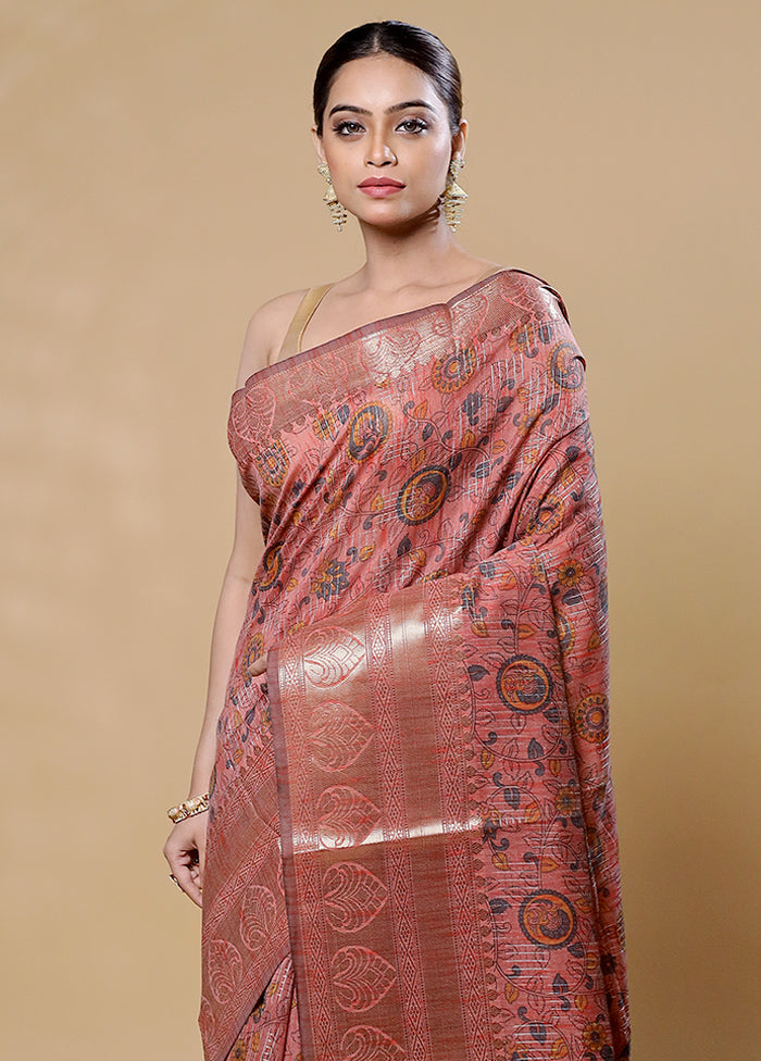 Maroon Tussar Silk Saree With Blouse Piece