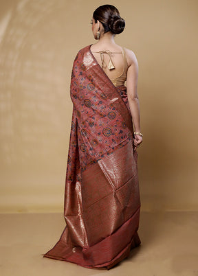 Maroon Tussar Silk Saree With Blouse Piece